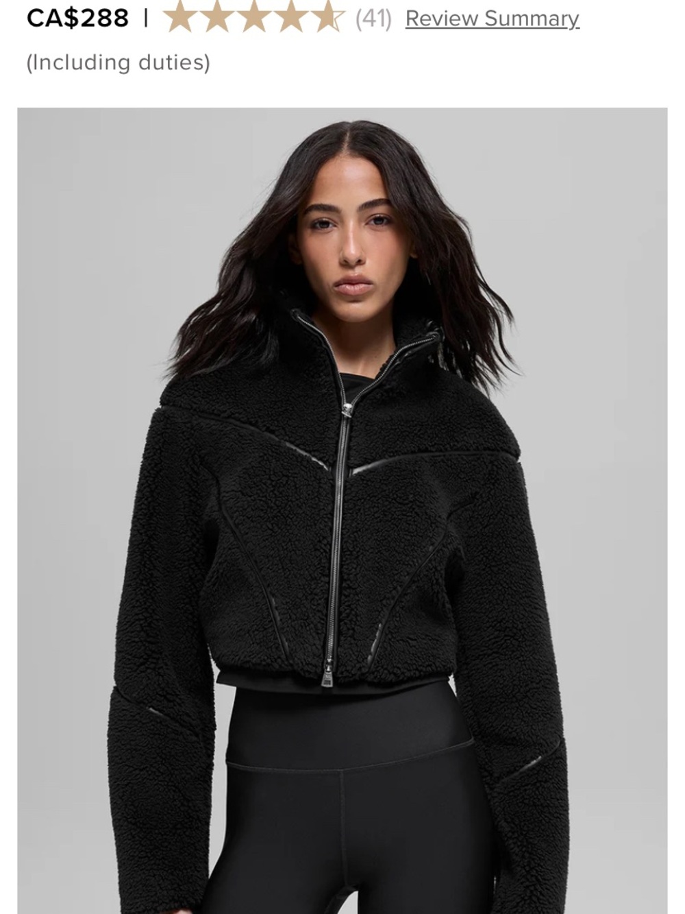 ALO Yoga Black Cropped Teddy Sherpa Zip Jacket - Picture 3 of 3
